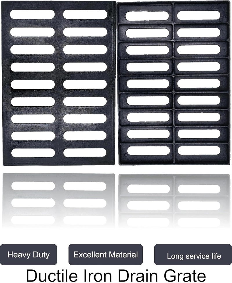 masslunt Cast Iron Drain Grate 17x12 in, B-Class 28100 lbs Heavy-Duty Driveway Channel Cover, Outdoor Trench Drainage Grate, Black Rectangle Metal Sewer Cover for (True 17.3x12) - Image 3